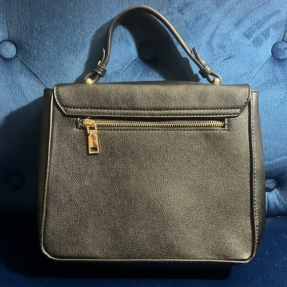 NWOT Black Leather Top Handle Bag Chain Detail - Picture 2 of 5